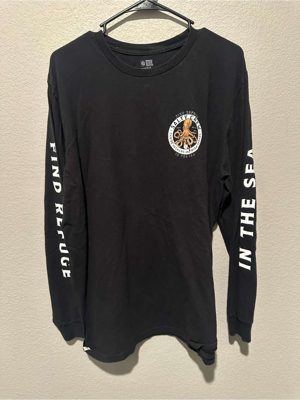 Salty Crew Black Long Sleeve Tee with Octopus Chest Graphic